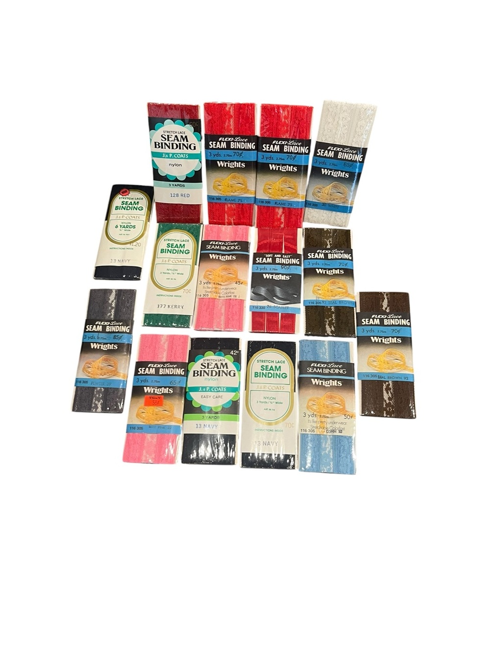 Vintage Lot of 15 Seam Binding Flexi Lace Seeing Tape New Unopened Wrights